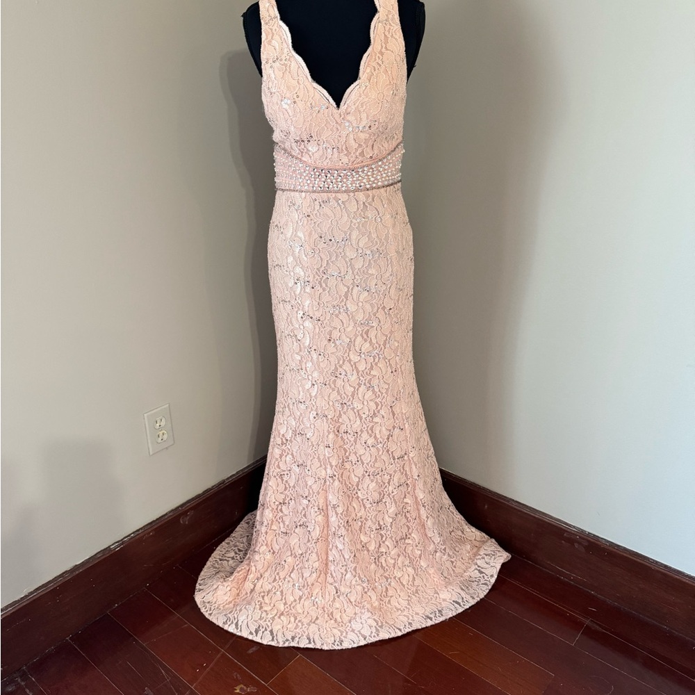 My Michelle Blush Lace Prom Dress - Picture 1 of 4